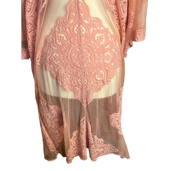 Pink Sheer Lace Kimono Cardigan Cover-Up Feminine 2XL-3XL Boho Long Elegant Sexy - Picture 3 of 12